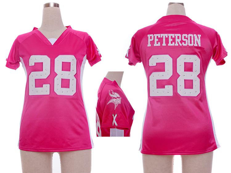 Cheap Women Nike Minnesota Vikings 28# Adrian Peterson Pink Womens Draft Him II Top Jerseys