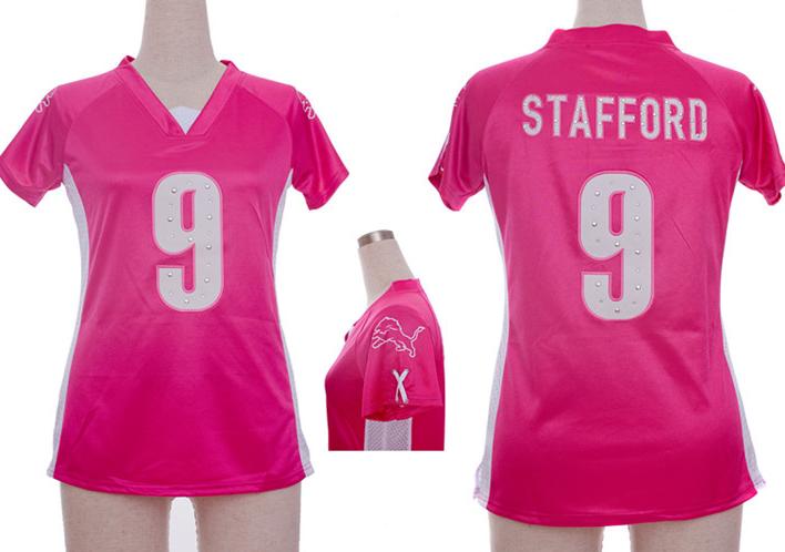 Cheap Women Nike Detroit Lions 9# Matthew Stafford Pink Womens Draft Him II Top Jerseys