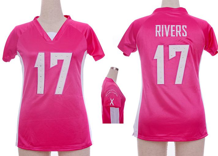 Cheap Women Nike San Diego Chargers 17# Philip Rivers Pink Womens Draft Him II Top Jerseys