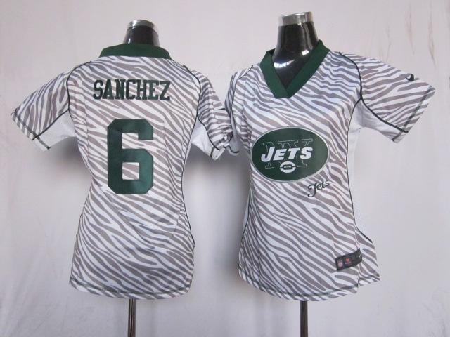 Cheap Women Nike New York Jets 6# Mark Sanchez FEM FAN Zebra Nike NFL Jerseys