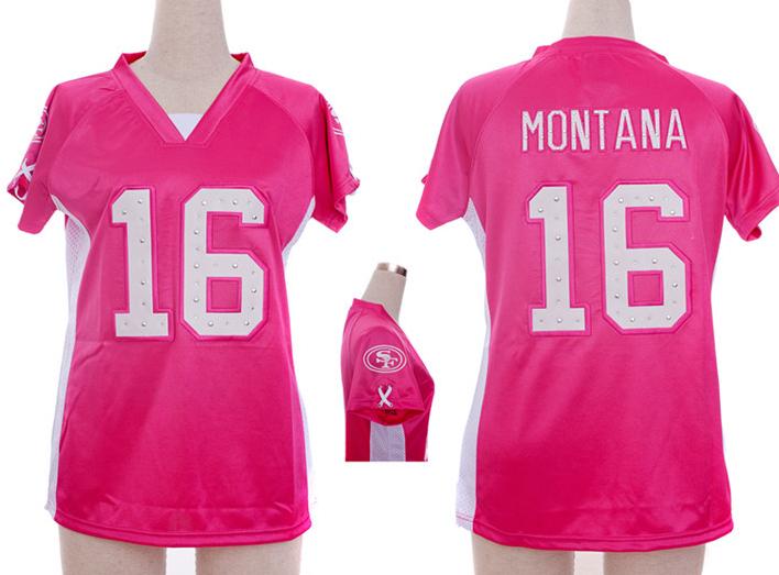 Cheap Women Nike San Francisco 49ers 16 Joe Montana Pink Womens Draft Him II Top Jerseys