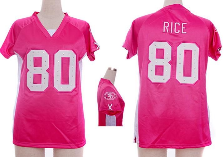 Cheap Women Nike San Francisco 49ers 80 Jerry Rice Pink Womens Draft Him II Top Jerseys