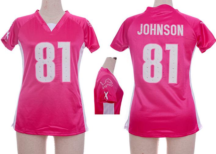 Cheap Women Nike Detroit Lions 81# Calvin Johnson Pink Womens Draft Him II Top Jerseys