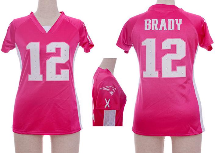 Cheap Women Nike New England Patriots 12 Tom Brady Pink Womens Draft Him II Top Jerseys