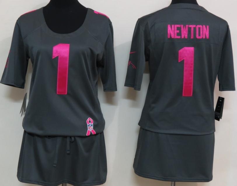 Cheap Women Nike Carolina Panthers #1 Cam Newton Breast Cancer Awareness Dark Grey NFL Jersey