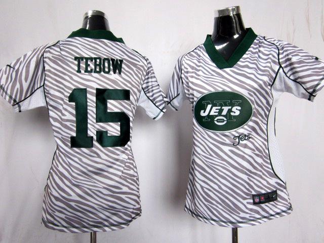 Cheap Women Nike New York Jets 15 Tim Tebow FEM FAN Zebra Nike NFL Jerseys