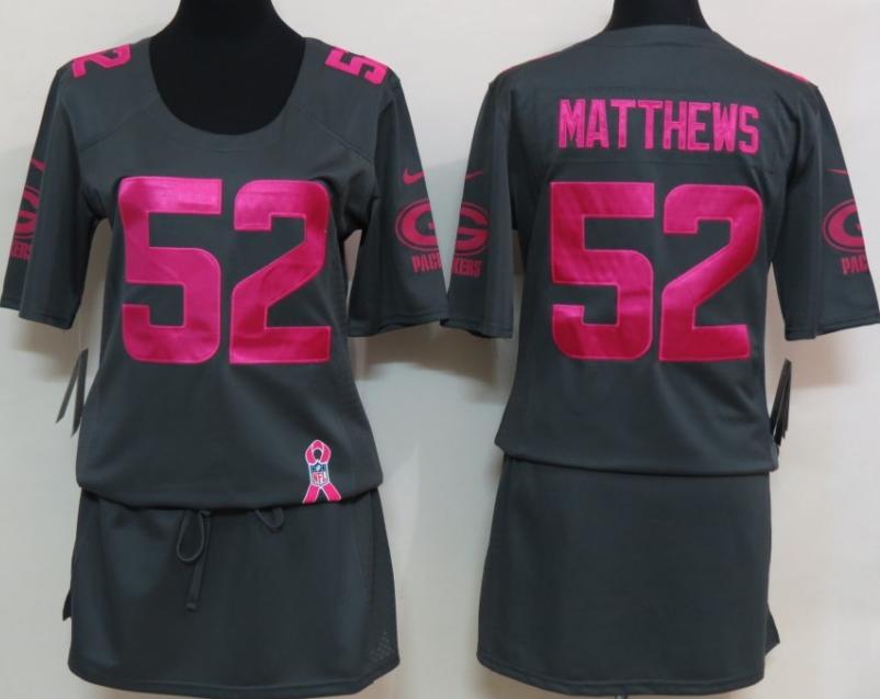 Cheap Women Nike Green Bay Packers #52 Clay Matthews Breast Cancer Awareness Dark Grey NFL Jersey