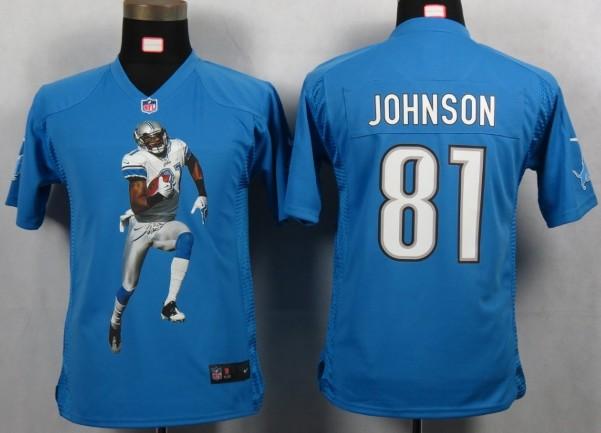 Kids Nike Detroit Lions 81 Johnson Blue Portrait Fashion Game Jerseys Cheap