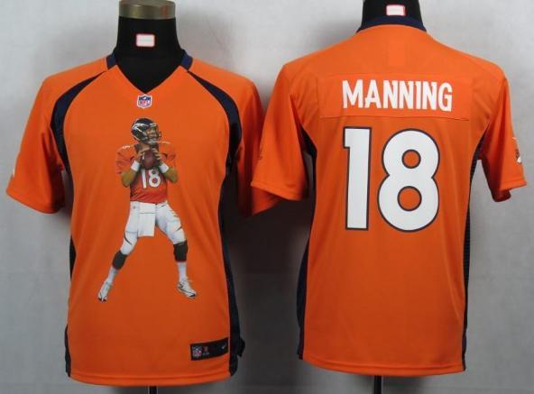 Kids Nike Denver Broncos 18 Manning Orange Portrait Fashion Game Jerseys Cheap
