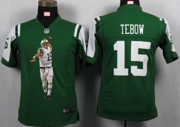 Kids Nike New York Jets 15 Tebow Green Portrait Fashion Game Jerseys Cheap