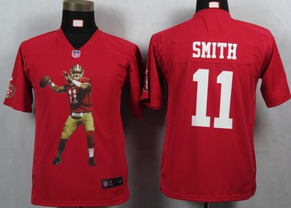 Kids Nike San Francisco 49ers 11 Smith Red Portrait Fashion Game Jerseys Cheap