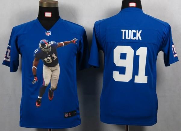 Kids Nike New York Giants 91 Tuck Blue Portrait Fashion Game Jerseys Cheap