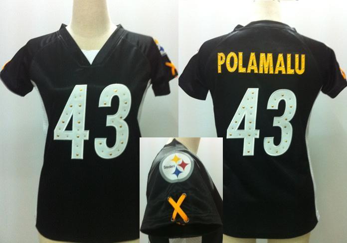 Cheap Women Nike Pittsburgh Steelers #43 Troy Polamalu Black Womens Draft Him II Top Jerseys