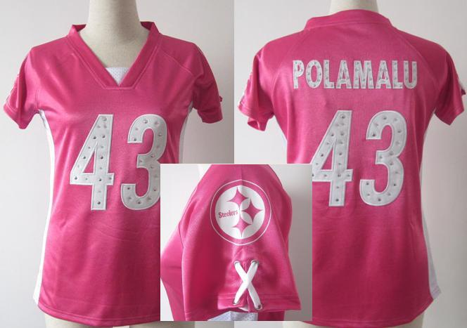 Cheap Women Nike Pittsburgh Steelers #43 Troy Polamalu Pink Womens Draft Him II Top Jerseys