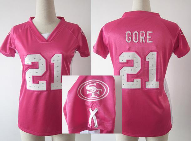 Cheap Women Nike San Francisco 49ers 21 Frank Gore Pink Womens Draft Him II Top Jerseys