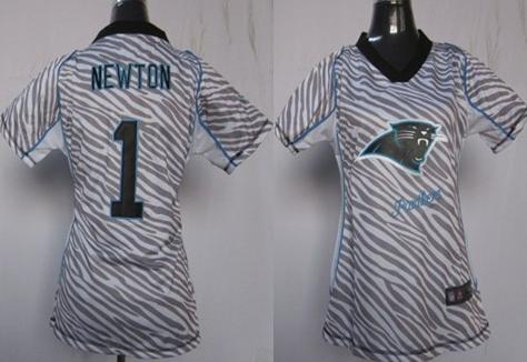Cheap Women Nike Carolina Panthers #1 Cam Newton Women's FEM FAN Zebra Nike NFL Jerseys