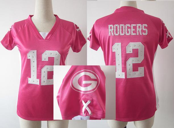 Cheap Women Nike Green Bay Packers #12 Aaron Rodgers Pink Womens Draft Him II Top Jerseys