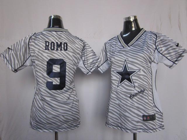 Cheap Women Nike Dallas Cowboys 9# Tony Romo Women's FEM FAN Zebra Nike NFL Jerseys