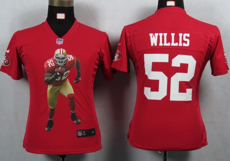Cheap Women Nike San Francisco 49ers 52 Willis Red Portrait Fashion Game Jerseys