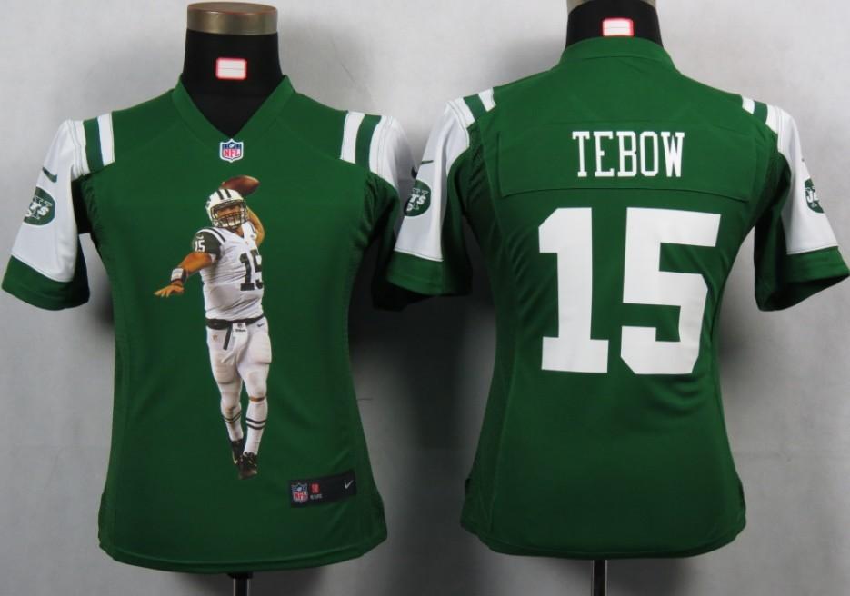 Cheap Women Nike New York Jets 15 Tebow Green Portrait Fashion Game Jerseys