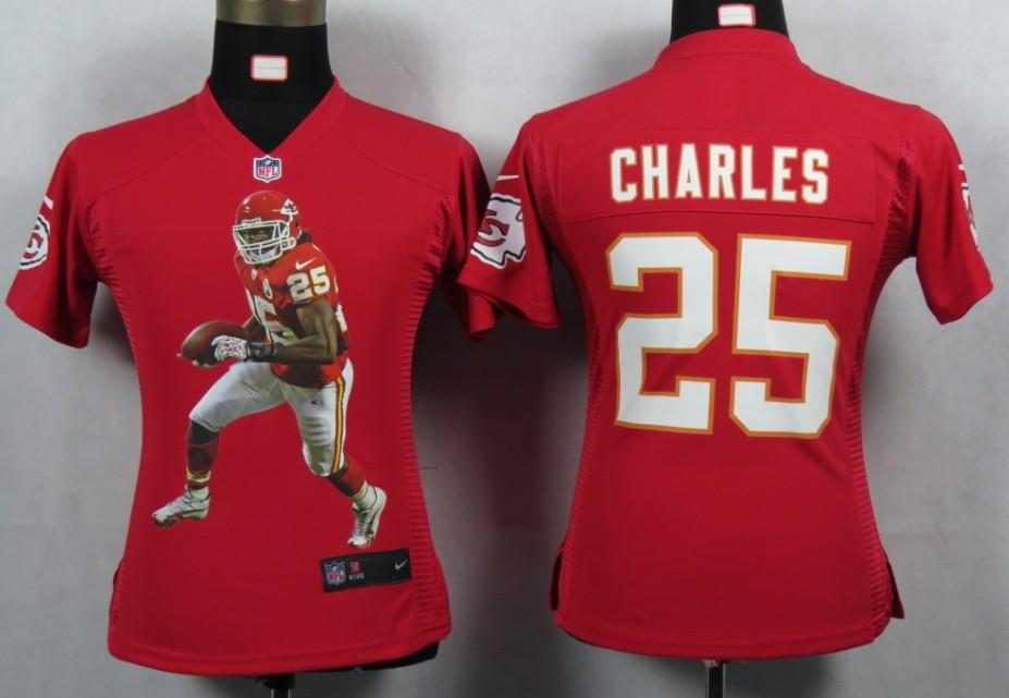 Cheap Women Nike Kansas City Chiefs 25 Charles Red Portrait Fashion Game Jerseys
