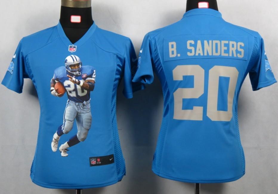 Cheap Women Nike Detroit Lions 20 B.Sanders Blue Portrait Fashion Game Jerseys