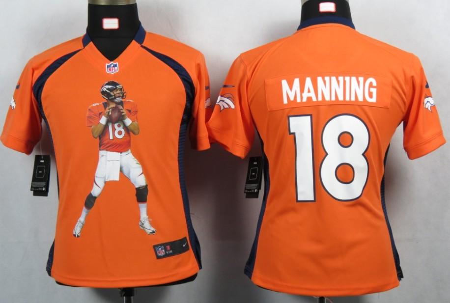 Cheap Women Nike Denver Broncos 18 Manning Orange Portrait Fashion Game Jerseys