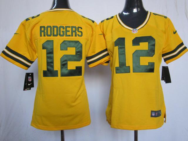 Cheap Women Nike Green Bay Packers #12 Aaron Rodgers Yellow NFL Jerseys