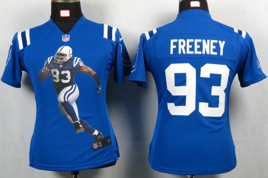 Cheap Women Nike Indianapolis Colts 93 Freeney Blue Portrait Fashion Game Jerseys