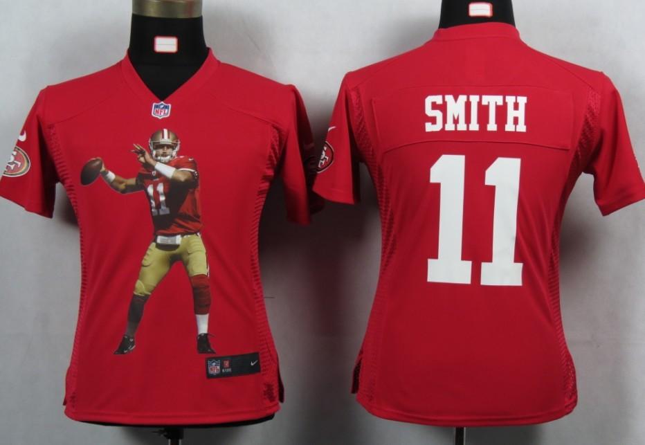 Cheap Women Nike San Francisco 49ers 11 Smith Red Portrait Fashion Game Jerseys