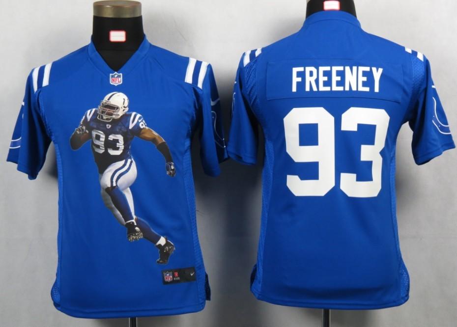 Kids Nike Indianapolis Colts 93 Freeney Blue Portrait Fashion Game Jerseys Cheap