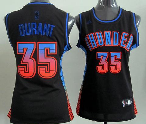 Cheap Women Oklahoma City Thunder #35 Kevin Durant Black Vibe Fashion Swingman Jersey