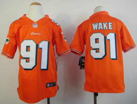 Kids Nike Miami Dolphins 91 Cameron Wake Orange Nike NFL Jerseys Cheap