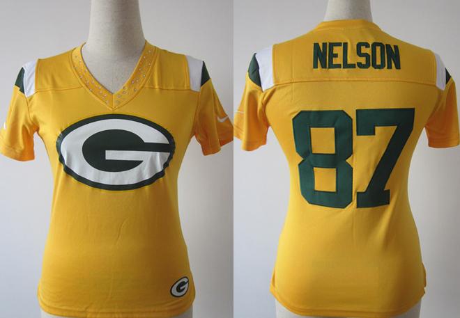 Cheap Women Nike Green Bay Packers #87 Jordy Nelson Yellow FEM FAN Field Flirt Fashion Jersey