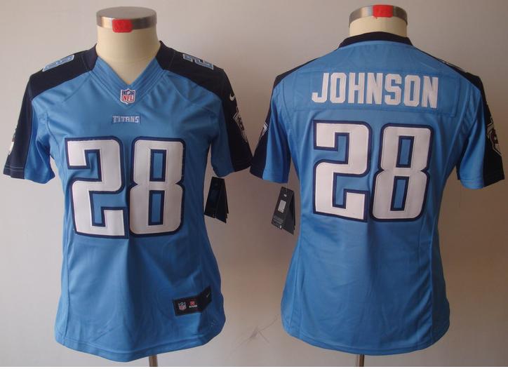 Cheap Women Nike Tennessee Titans 28# Chris Johnson Light Blue Game LIMITED NFL Jerseys