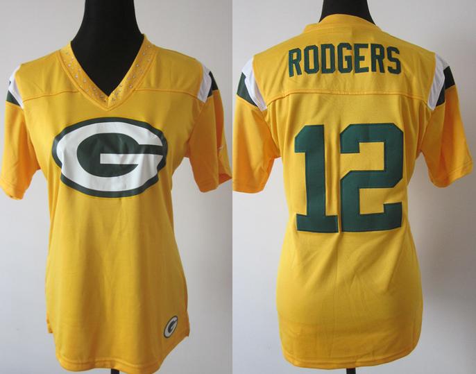 Cheap Women Nike Green Bay Packers #12 Aaron Rodgers Yellow FEM FAN Field Flirt Fashion Jersey