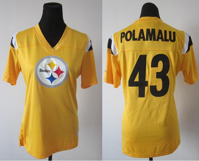 Cheap Women Nike Pittsburgh Steelers #43 Troy Polamalu Yellow FEM FAN Field Flirt Fashion Jersey