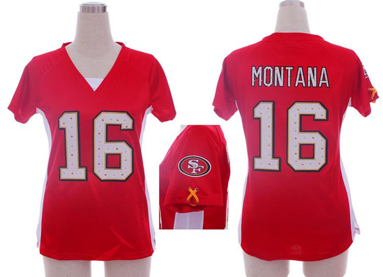 Cheap Women Nike San Francisco 49ers 16 Joe Montana Red Womens Draft Him II Top Jerseys