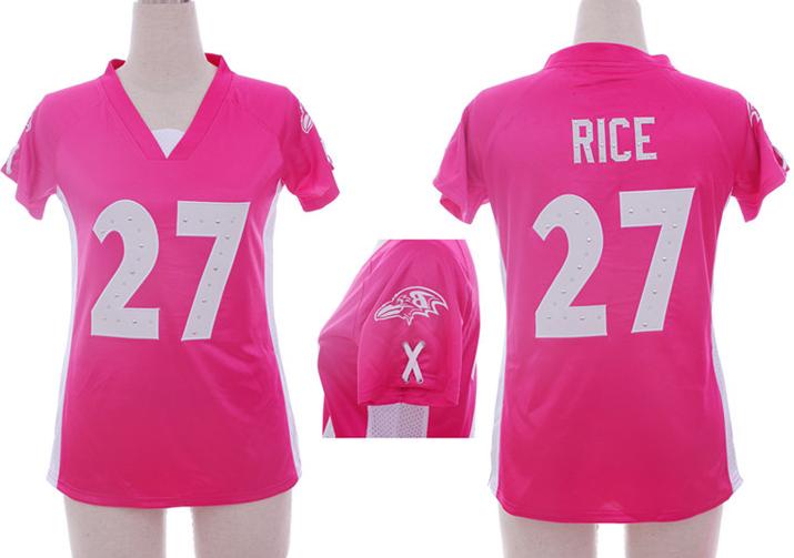 Cheap Women Nike Baltimore Ravens #27 Ray Rice Pink Womens Draft Him II Top Jerseys