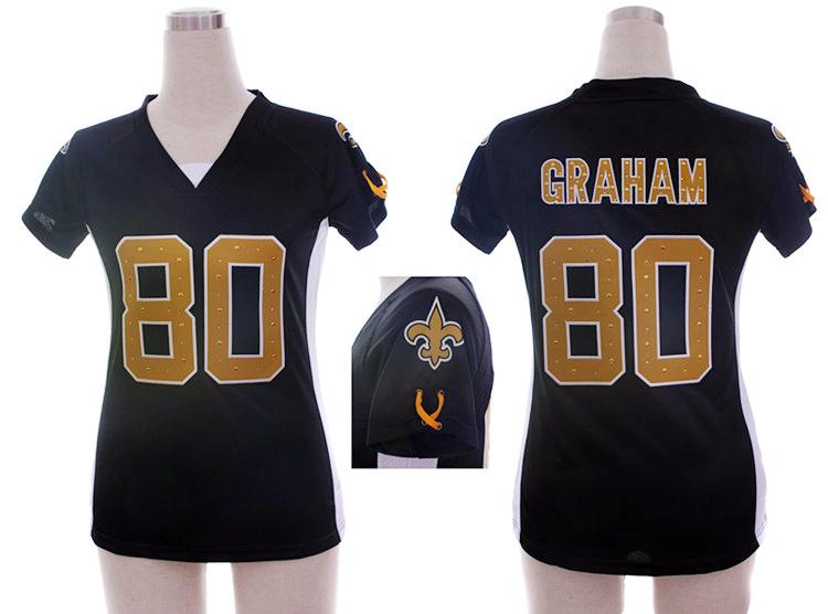 Cheap Women Nike New Orleans Saints #80 Jimmy Graham Black Womens Draft Him II Top Jerseys