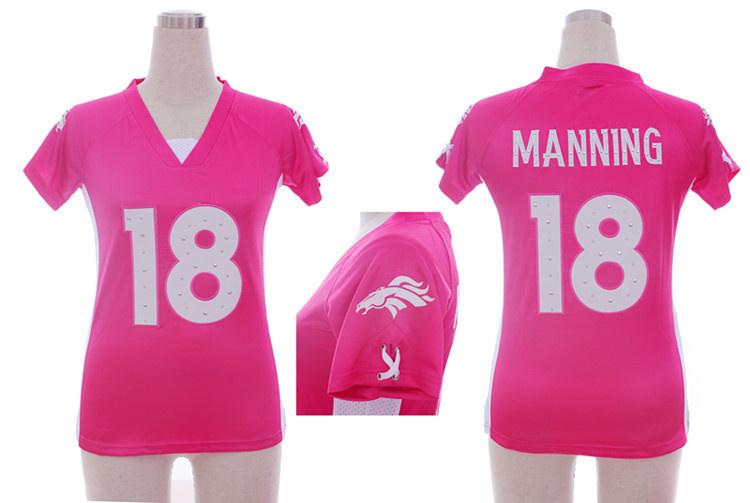 Cheap Women Nike Denver Broncos 18# Peyton Manning Pink Womens Draft Him II Top Jerseys