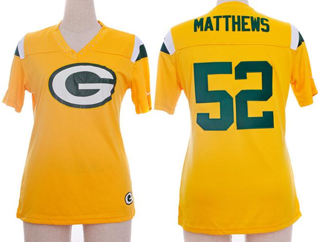 Cheap Women Nike Green Bay Packers #52 Clay Matthews Yellow FEM FAN Field Flirt Fashion Jersey