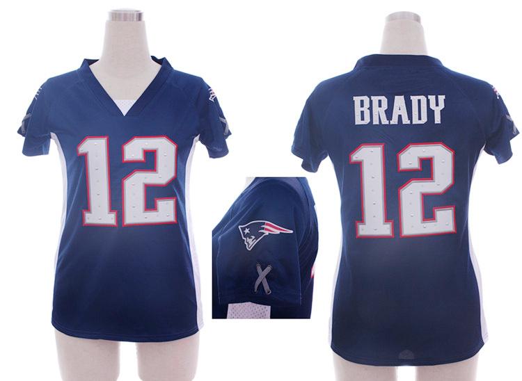 Cheap Women Nike New England Patriots 12 Tom Brady Blue Womens Draft Him II Top Jerseys