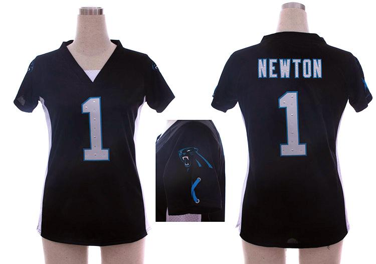 Cheap Women Nike Carolina Panthers #1 Cam Newton Black Womens Draft Him II Top Jerseys