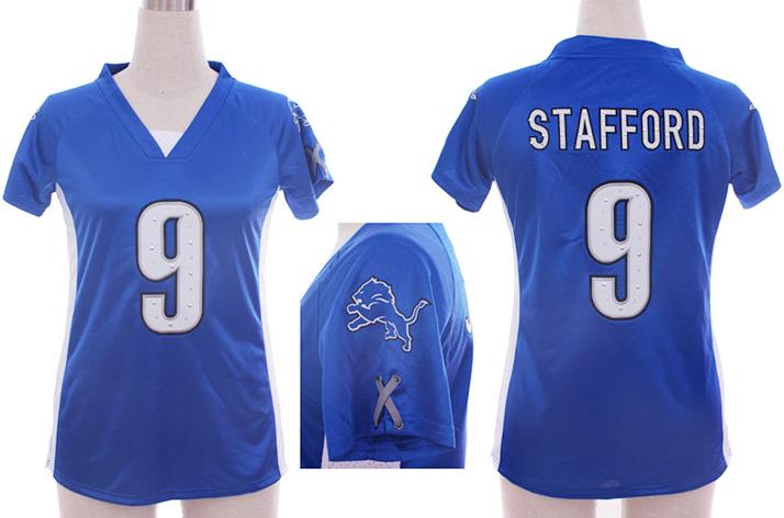 Cheap Women Nike Detroit Lions 9# Matthew Stafford Blue Womens Draft Him II Top Jerseys