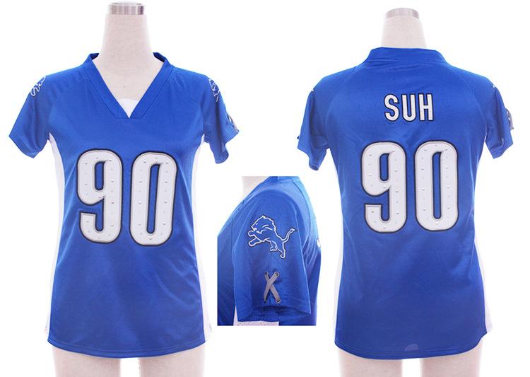 Cheap Women Nike Detroit Lions 90# Ndamukong Suh Blue Womens Draft Him II Top Jerseys