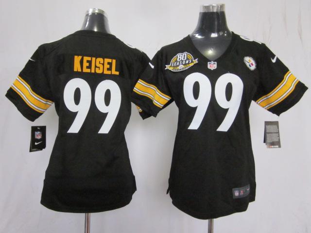 Cheap Women Nike Pittsburgh Steelers 99# Brett Keisel Black Nike NFL Jerseys W 80th Patch