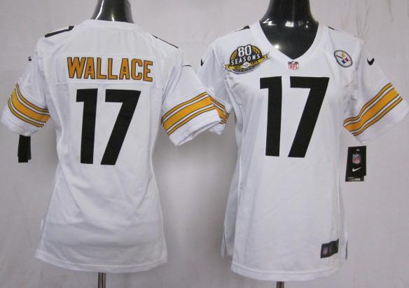 Cheap Women Nike Pittsburgh Steelers #17 Mike Wallace White Nike NFL Jerseys W 80th Patch