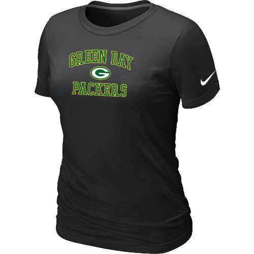 Cheap Women Green Bay Packers Heart & Soul Black T-Shirt