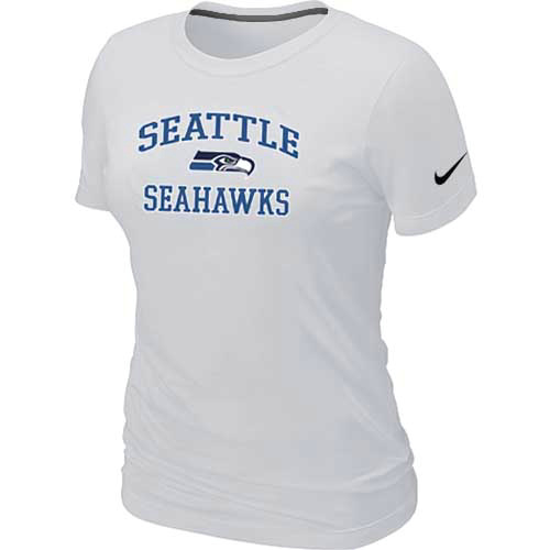 Cheap Women Seattle Seahawks Heart & Soul White T-Shirt